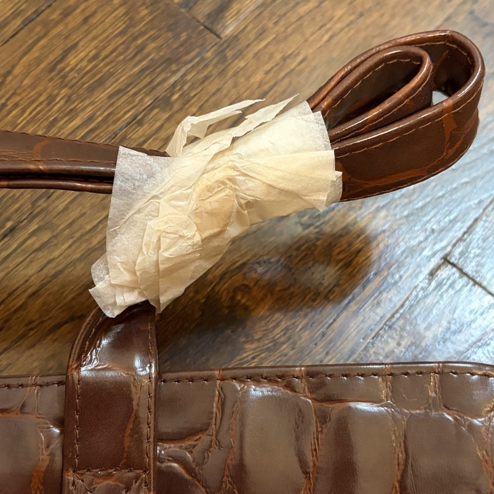 NEW 90s Ralph Lauren Safari Croc-Embossed Faux Leather Travel‎ Bag Luggage Brown - Picture 6 of 10